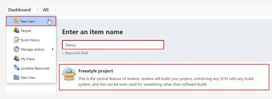 Jenkins CI/CD Pipeline - Create a New Item