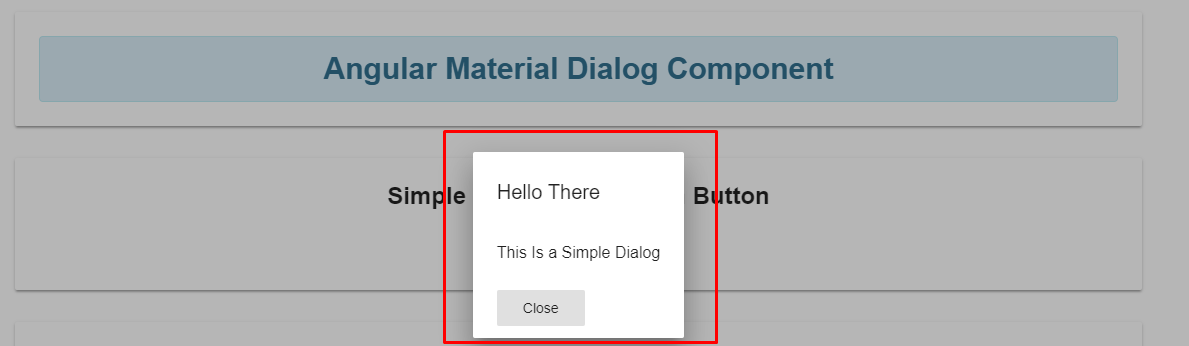 Angular Material Dialog Component- After Click
