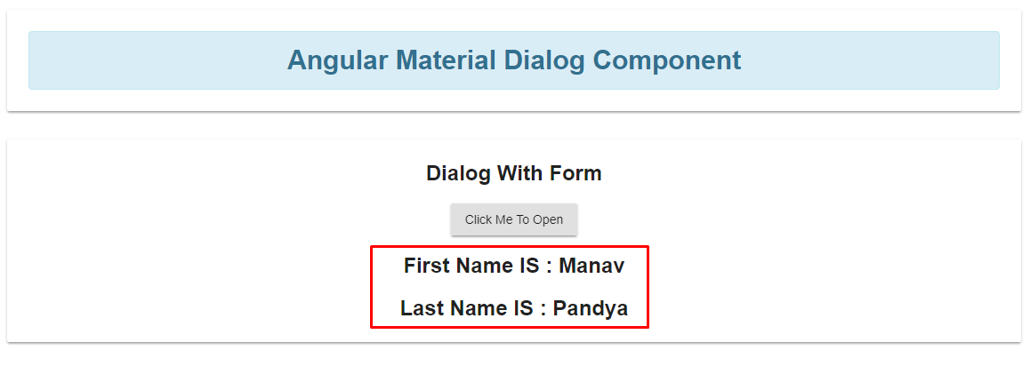 Angular Material Dialog Component after submitting form details 