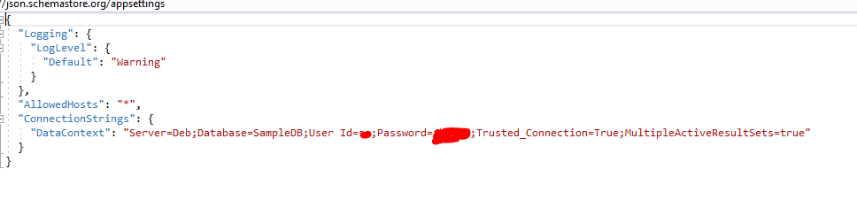 in the appSettings.json file, a database connection string has been added. We need to change it as per our database name