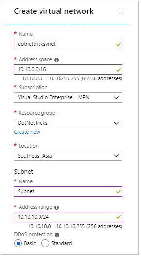 Create a Virtual Network using the Azure Portal