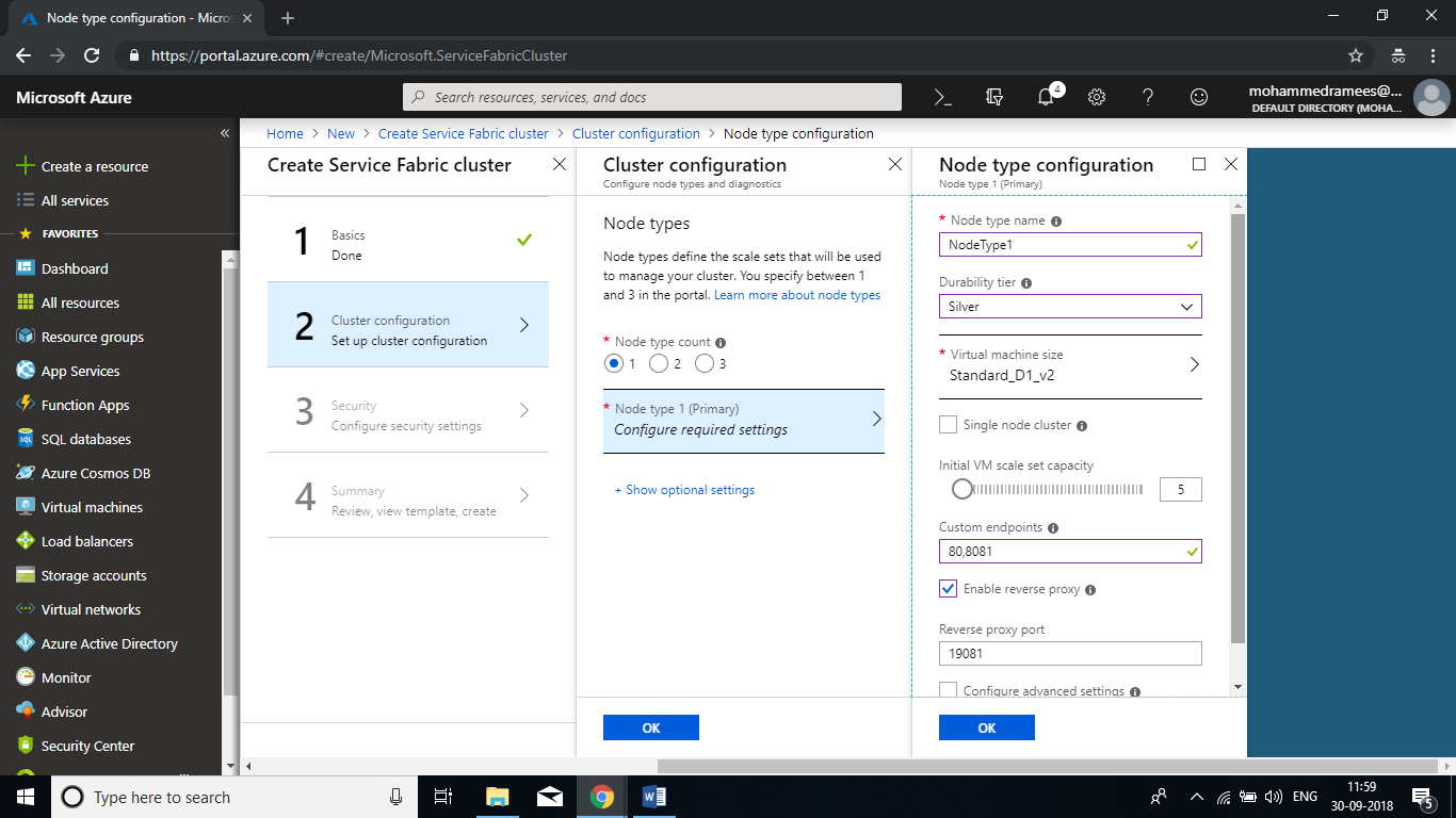 Create a Cluster in Azure- step 2