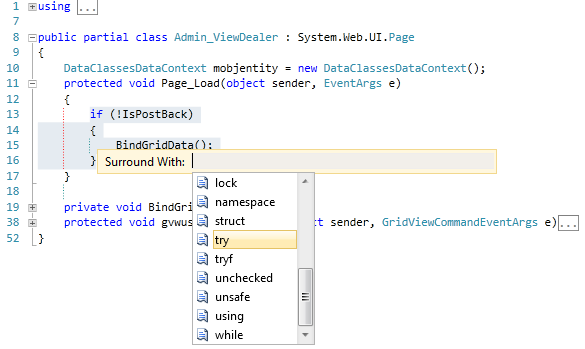 Visual Studio Keyboard Shortcut - Ctrl-K + Ctrl-S & Alt-Shift-Arrow(Right,Left,Bottom,Top)
