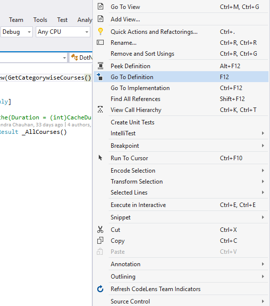 Visual Studio Keyboard Shortcut - F12